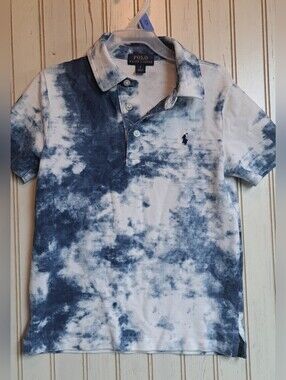 Boys Polo Ralph Lauren Two Tone Blue Tie Dye Polo Preppy School Sz 5